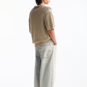 Camiseta de punto con cuello en V informal de moda personalizada, Polo de manga corta de punto abierto, camisetas de punto para hombre - Product Image 2