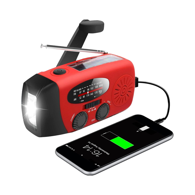 Portable 2000mAh Power Bank USB Charger Emergency Hand Crank Radio LED Flashlight AM/FM NOAA Portable Solar Weather Appliance