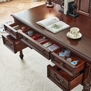 अमेरिकी शैली की ठोस लकड़ी डेस्क कुर्सी ने गोल्डन रेशम के टीक परेशान फिनिश मोर्टिज निर्माण गृह कार्यालय फर्नीचर स्थापित किया - Product Image 3