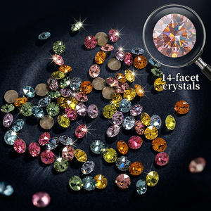 Vente en gros de pierres en verre de cristal taillées à facettes multicolores de 3 mm, rondes et pointues, avec dos métallisé, pour la décoration des ongles - Product Image 1