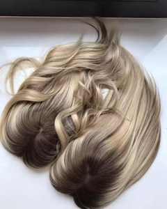<span class=keywords><strong>Postiche</strong></span> en <span class=keywords><strong>cheveux</strong></span> humains vierges européens à 100%, mèches blondes et brunes, base en soie, toupet à base en soie noué à la main pour les femmes souffrant de perte de <span class=keywords><strong>cheveux</strong></span> - Product Image 6