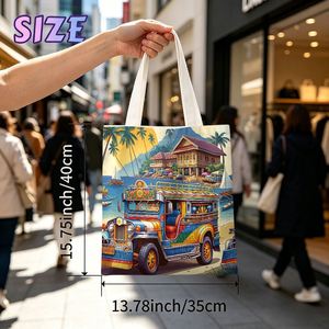 Bolso Tote Filipino Jeepney para Mujer - Ligero, Gran Capacidad, Reutilizable, para Playa, con Estampado Icónico de Jeepney - Product Image 2