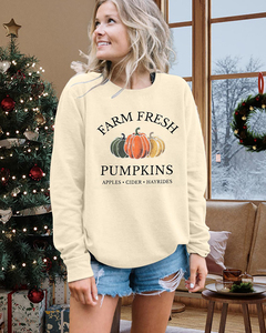 Jersey holgado en blanco con logotipo familiar personalizado de fábrica, sudadera túnica holgada de <span class=keywords><strong>manga</strong></span> larga con cuello redondo y estampado térmico, jersey de mujer OEM - Product Image 5