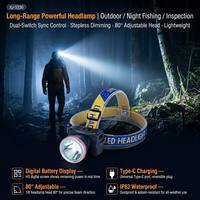 Linterna Láser de Largo Alcance Recargable Tipo C con Pantalla Digital de Batería y Múltiples Soportes para Camping, Pesca Nocturna, Inspección y Caza