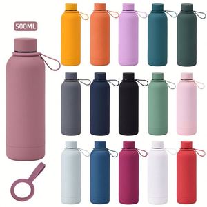Bouteille d'eau en acier inoxydable 304 avec revêtement en caoutchouc 500 ml avec poignée en silicone - Product Image 1