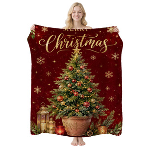 Manta rectangular con estampado de linterna navideña, verde, poliéster, algodón, decoración del hogar, estilo clásico acogedor de invierno, lavable a máquina - Product Image 5