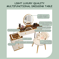 Ensemble de table de maquillage moderne pour chambre à coucher avec miroir éclairé, tabouret rembourré, 2 tiroirs de rangement, lumières 3 couleurs