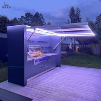 Cuisine extérieure modulaire en acier inoxydable 304 avec barbecue intégré, armoire de rangement rétractable intelligente et abri personnalisé intégré