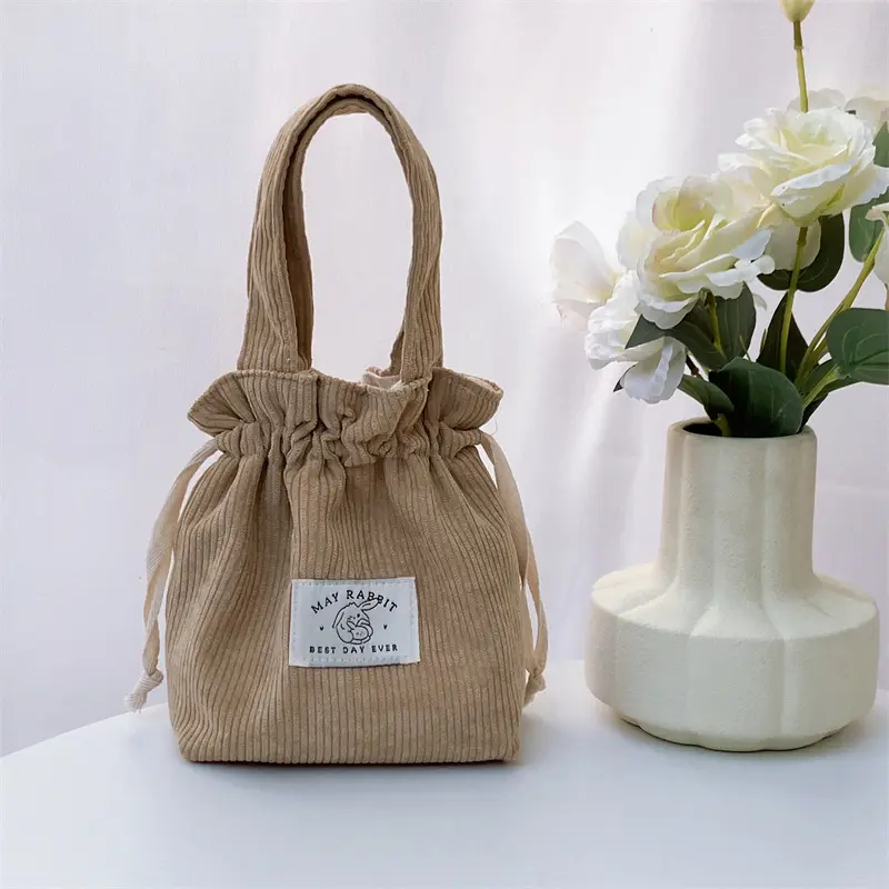 Japanese Style Promotional Custom Corduroy Drawstring Storage