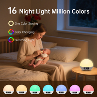 Réveil intelligent à bruit blanc avec contrôle par application, veilleuse RGB, batterie rechargeable, détection de température et Wi-Fi pour adultes