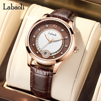 Montre pour femme Labolli Light-Luxury, alliage, 39 mm, étanche 30 m, mécanique à aiguilles, bracelet en cuir véritable, fermoir papillon, tendance