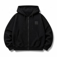 Sweat à capuche minimaliste pour homme en cuir noir ultra lourd 500 g/m² avec logo personnalisé ODM, double fermeture éclair et patch discret