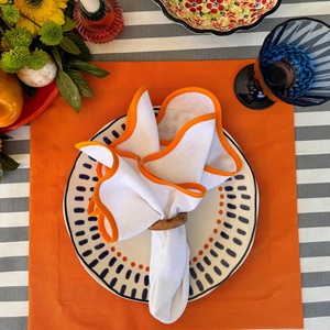 Wrapped-edge Custom Organic Cotton-<b>linen</b>/<b>Linen</b> Napkins & <b>Table</b> <b>Cloth</b> Handmade Scallop Embroidery Cotton Canvas Placemat - Product Image 1