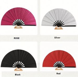 New Arrival Eco-Friendly 13-Inch Large Portable Bamboo Plastic Hand Fan 33cm Green <b>Glitter</b> Rave Carved Painted DIY Music Cartoon - Product Image 5