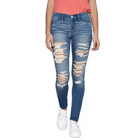 Jean déchiré décontracté en denim bleu grande taille de qualité supérieure, coupe skinny longue et ajustée, extensible avec fermeture éclair, pour femme, exporté du Bangladesh