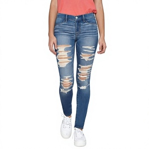 Jean déchiré décontracté en denim bleu grande taille de qualité supérieure, coupe skinny longue et ajustée, extensible avec fermeture éclair, pour femme, exporté du Bangladesh - Product Image 5