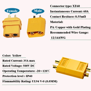 Connecteur de charge anti-étincelles Amass XT60 mâ<span class=keywords><strong>le</strong></span>/femelle en cuivre plaqué or pour batterie Lipo 3S de drone - Product Image 2