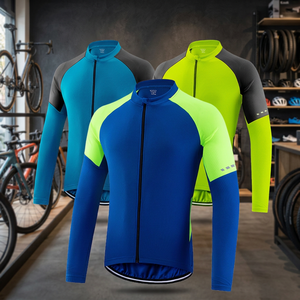<b>Cycling</b> <b>Jersey</b> <b>Men</b> <b>Long</b> <b>Sleeve</b> Blue Lime Green Black Full Zip Sport Wear Outdoor Riding Apparel - Product Image 3