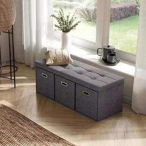 Nouvelle arrivée 2025, banc ottoman convertible <span class=keywords><strong>en</strong></span> lin gris personnalisé <span class=keywords><strong>en</strong></span> usine, pour le bout du lit, repose-pieds et grand <span class=keywords><strong>coffre</strong></span> de rangement pour jouets - Product Image 2