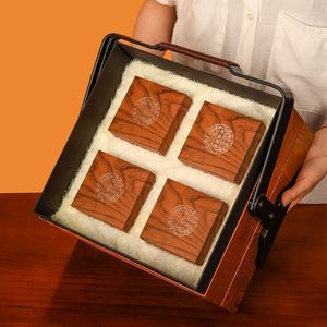 Caja de Madera Retro para Pastel Lunar, Cuadrada, de Cuatro Piezas, con Tapa, Hecha a Mano, para Regalo, Embalaje Artesanal - Product Image 1