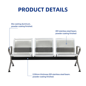 Chaise d'attente publique moderne multiplace, résistante à la corrosion, facile à nettoyer, en métal, aluminium et cuir PU, pour aéroport, hôpital, centre commercial, banque - Product Image 4
