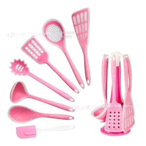 Luxury <b>Pink</b> Kitchenware Set Kitchen Utensils Set Cooking <b>Tools</b> Silicone Kitchen Utensils Set with Holder - Product Image 1