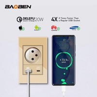 BAOBEN Prise murale de charge rapide USB Type C en verre trempé doré, norme israélienne, interrupteur d'éclairage, télévision par satellite, Tel CAT5 CAT6