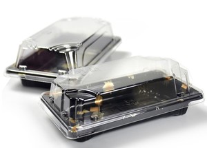 Fiambrera Bento desechable para llevar Bandeja de platos de barco de sushi de plástico japonés rectangular redonda <span class=keywords><strong>con</strong></span> <span class=keywords><strong>tapa</strong></span> - Product Image 6