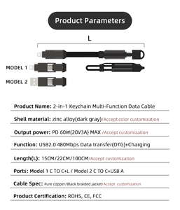 พวงกุญแจชาร์จ USB ของขวัญส่งเสริมการขาย PD 60w สายดาต้าอเนกประสงค์ 2 in 1 - Product Image 5