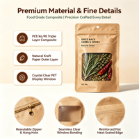 Pochette personnalisée à soufflets avec fermeture éclair, en papier kraft, avec fenêtre transparente, haute barrière, refermable, qualité alimentaire, pour emballage d'herbes, 80g, sans BPA