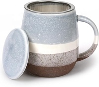 Tasse à thé en céramique avec infuseur et couvercle, glaçure mouchetée, filtre à mailles fines pour les amateurs de thé en vrac et de tisanes