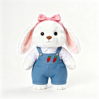 Adorable lapin en peluche debout, style ferme, avec broderie de carotte, salopette en jean, jouet en peluche doux