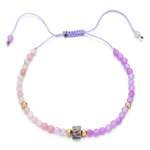 Bohemian Natural 4MM Stone Square Colorful Emperor Stone Stainless Steel Beads Women's Simple Design Macrame <strong>Beaded</strong> Brace - Product Image 2