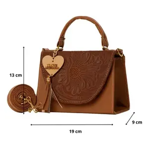 Bolso Bandolera Fana Fina Lupe Camel, Cuero Genuino con Grabado Floral, Estilo Vintage, Bolso de Hombro para Mujer para Uso Diario - Product Image 3