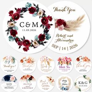 Pegatinas Personalizadas para Recuerdos de Boda - Etiquetas Redondas de Agradecimiento con Diseño Floral para Cajas de Regalos, Bolsas de Bienvenida - Product Image 1