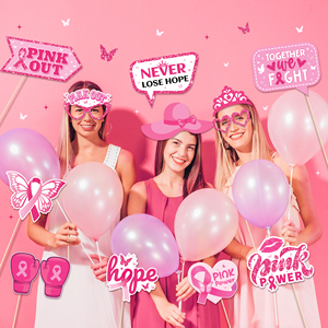 Huancai 25 pièces accessoires de cabine Photo ruban rose avec bâtons Kit d'accessoires de Selfie de fête pour les femmes fournitures de fête de sensibilisation au Cancer du sein - Product Image 4