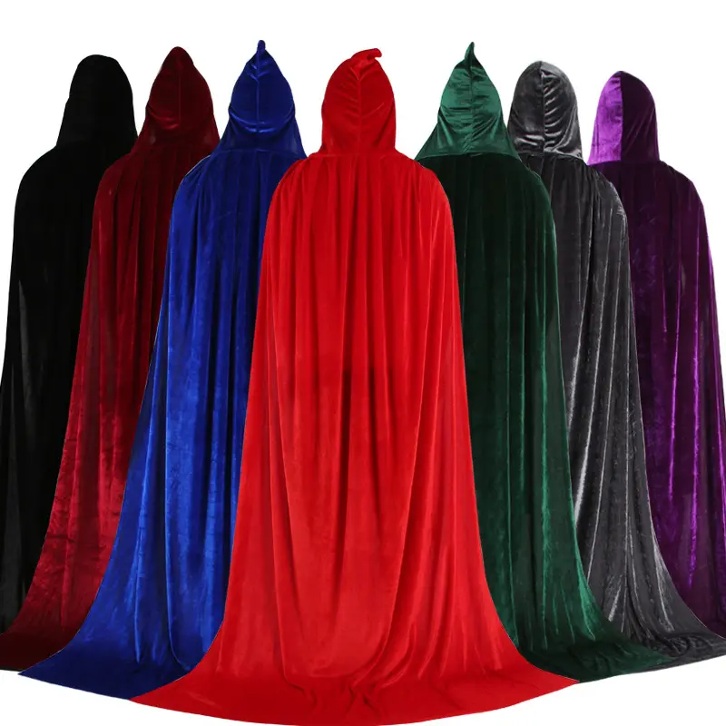 All'ingrosso Death Cape Ghost con cappuccio in velluto lungo mantello gotico Costume grande mantello nero mago costume Cosplay