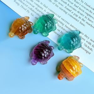 Bán buôn pha lê động vật khắc kẹo đầy màu sắc fluorite Rùa Biển tượng Thủ Công Thạch anh chữa bệnh đá khắc để bán - Product Image 3