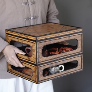 Xiangfei Bamboo Double Layer <b>Storage</b> Box Rectangular <b>Stackable</b> Tea Set Organizer Food <b>Container</b> Anji Origin - Product Image 1
