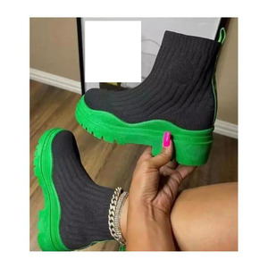 S371 moda de otoño tejido elástico invierno Slip On zapatillas Casual corto tobillo <span class=keywords><strong>plataforma</strong></span> mujeres señoras calcetín botas - Product Image 1