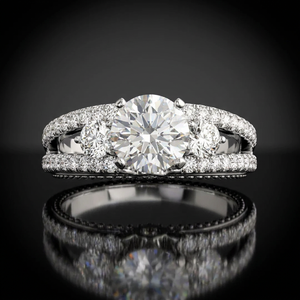 IGI Certified Round Lab Grown Diamond Three Stone <b>Split</b> Shank <b>Ring</b> with Round Side Diamonds 10K 14K 18K Gold 925 935 Silver - Product Image 1