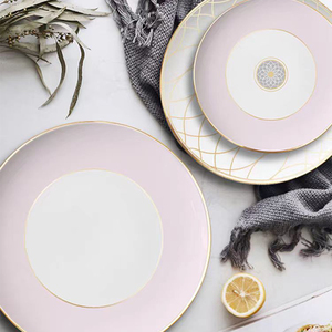 Nórdico clásico duradero hueso <span class=keywords><strong>China</strong></span> blanco con borde dorado rosa decoración para fiesta de boda 12 '10,5' Juego de vajilla de cerámica platos - Product Image 2