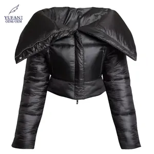 YuFan New Design Lapel Black Jacket Goose Duck Down Coats For Women Custom Shiny Short Ladies Parka
