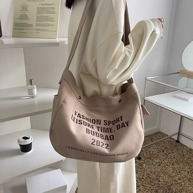 Canvas Bag Women'S Large Capacity Versatile Texture Custom University One Shoulder Messenger Popular Tote Bag For Girls