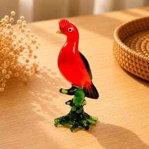Figurine d'oiseau en verre soufflé à la main, rouge et noir, thème animal, décoration artisanale, ornement - Product Image 3