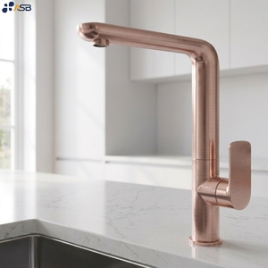 Miscelatore per Lavello <span class=keywords><strong>Bassini</strong></span> Moderno in Rame con Valvola in Ceramica, Design Flessibile, Getto Aerato, Finitura Oro Rosa Spazzolato, Girevole, per Cucina Domestica - Product Image 1