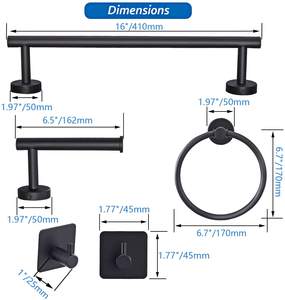 Juego de accesorios de baño de acero inoxidable negro mate, <span class=keywords><strong>toallero</strong></span> redondo montado en la pared con juego de accesorios de baño de toallas de 16 pulgadas - Product Image 6