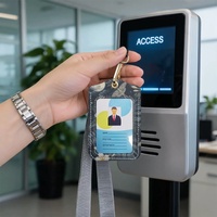 Porte-cartes professionnel en cuir PU avec imprimé Jardin Tropical Nuit, fenêtre transparente et cordon de cou