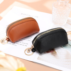 Small Key Earphone Storage Bag Leather Women Zipper Coin Pouch Bag with Key Ring Valentine's Day Gifts for Men Women