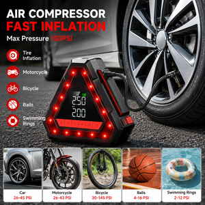 Arrancador de Coches Portátil Triangular Único de 12V con Inflador de Neumáticos, Bomba de Aire, Potenciador de Batería y Luz LED de Advertencia de Emergencia SOS - Product Image 2